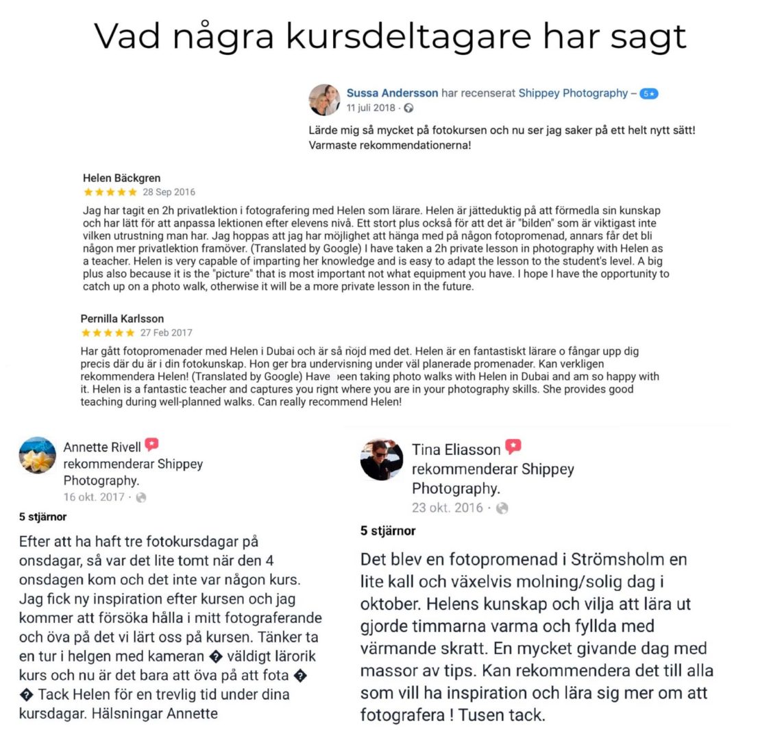 Fotokurs deltagar recensioner Västerås